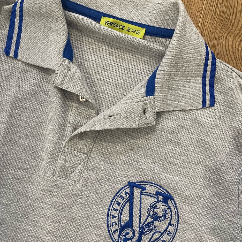 Versace Jeans Gray Polo Shirt with Blue Accents